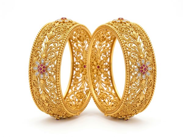 Imperial 22K Gold Floral Jaali Antique Bangles