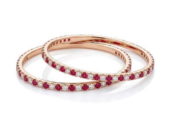 Ruby and Diamond Pave Stackable Bangles in 18K Rose Gold