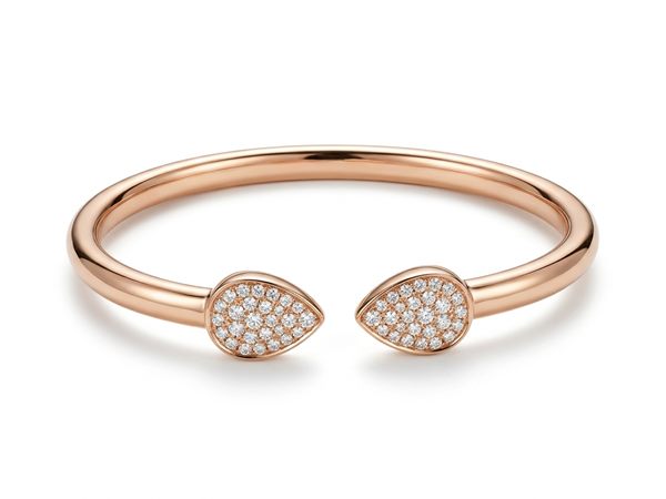 Pave Diamond Teardrop Open Cuff Bracelet in 18K Rose Gold