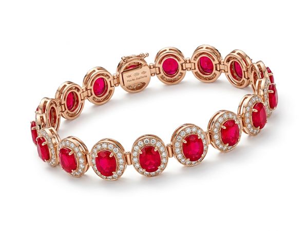 Imperial Ruby and Diamond Halo Link Bracelet