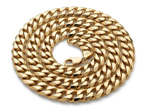 Solid Diamond-Cut Cuban Curb Link Chain in 18K Gold