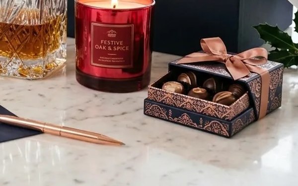 Festive Executive Confections and Scented Amber Candle Gift Suite