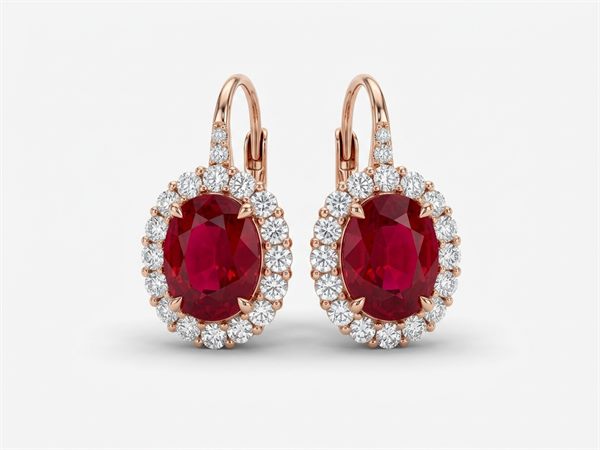 Imperial Ruby & Diamond Halo Leverback Earrings