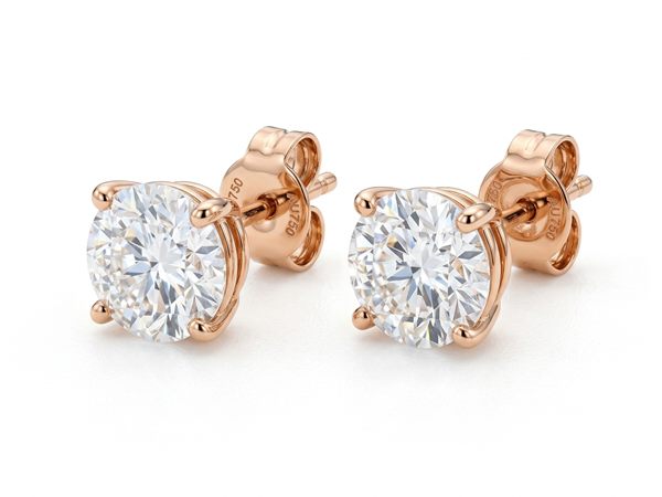 Classic Solitaire Diamond Stud Earrings in 18K Rose Gold