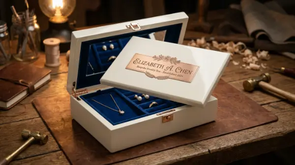 Bespoke Piano Lacquer Wooden Jewelry Keepsake Chest with Custom Engraved Plaque
