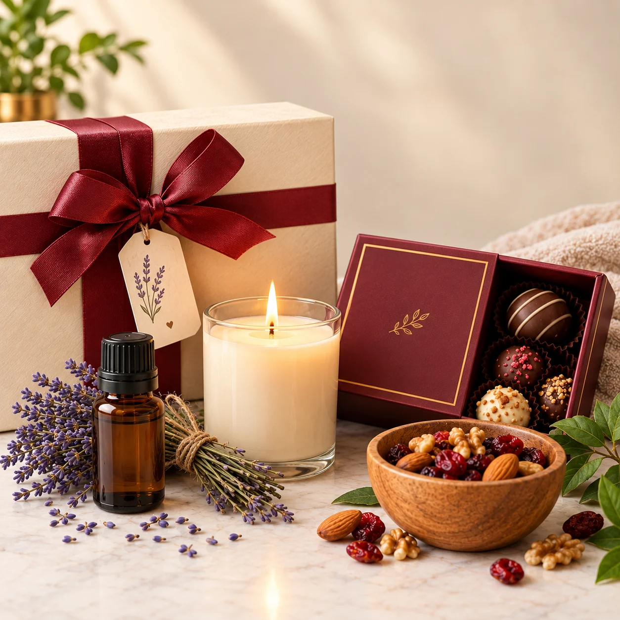 Artisan Botanical Scented Candle and Gourmet Treats Gift Box Suite