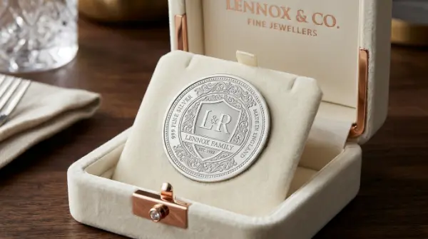 Custom Engraved 999 Fine Silver Coin Medallion in Velvet Presentation Box