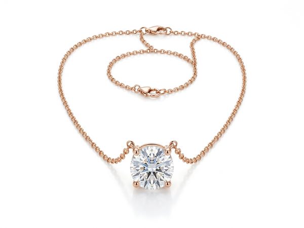 Classic Solitaire Diamond Pendant Necklace in 18K Rose Gold