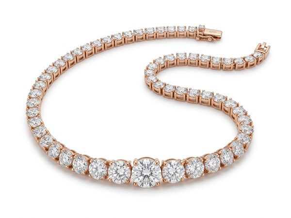 Graduated Diamond Tennis Riviere Necklace in 18K Rose Gold