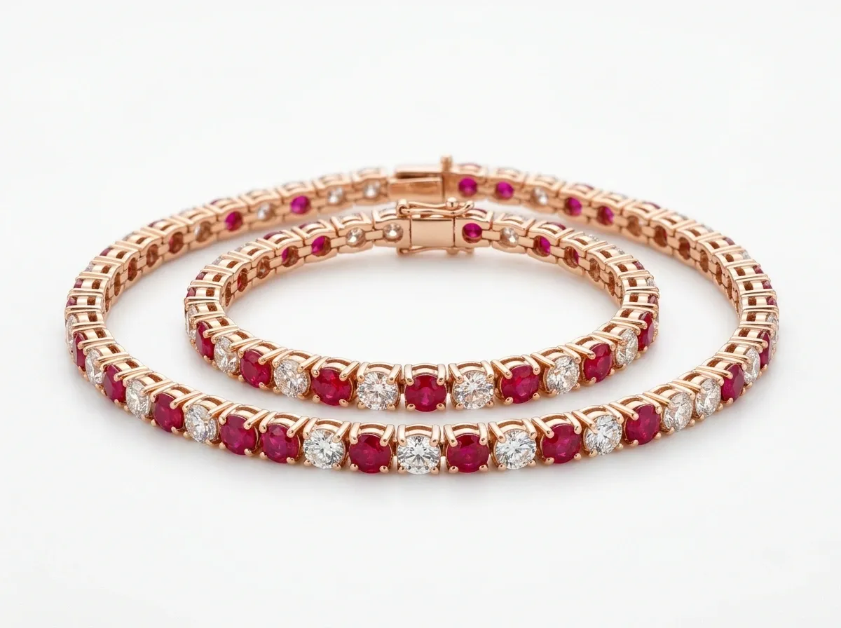 Anmol Solitaire Royal Ruby and Solitaire Diamond Tennis Bracelets