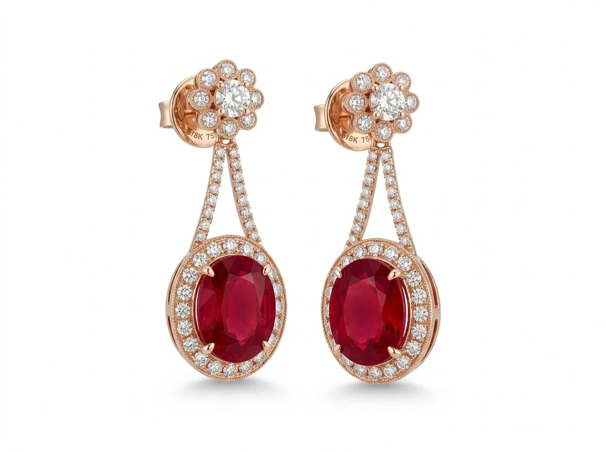 Chandelier Ruby Drop Earrings in Rose Gold