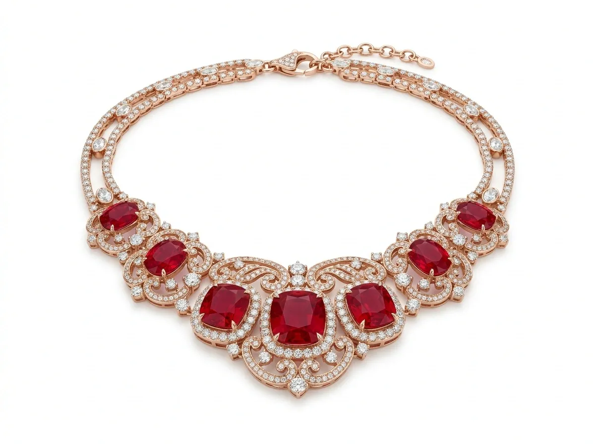 Anmol Solitaire Royal Ruby and Solitaire Diamond Collarette Necklace
