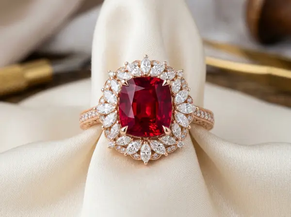 Imperial Ruby & Marquise Diamond Cocktail Ring